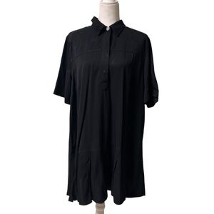 Ganni black minimalist, quiet luxury pleated hem dress sz 44/US 14